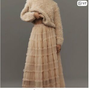 Anthropologie pink/Tan Maxi layered chiffon Skirt